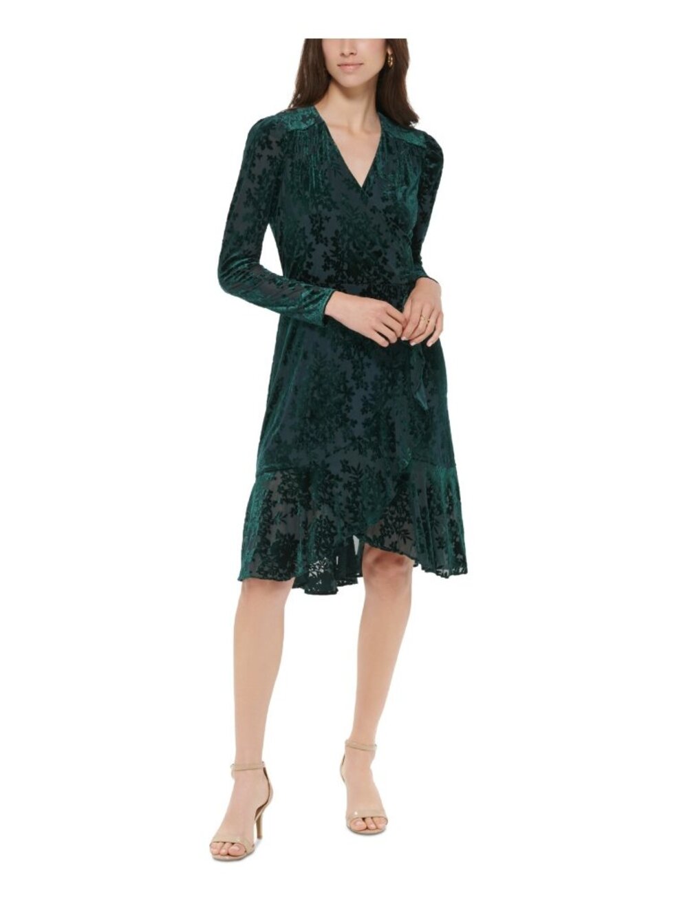 Tommy Hilfiger Womens Size 14 Burnout Velvet Faux-Wrap Dress in Dark Green